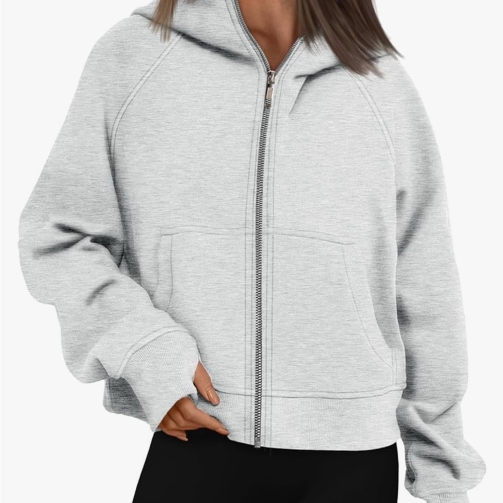 Womens Zip Up Hoodies Fleece Jackets Oversized Sweatshirts - Gray